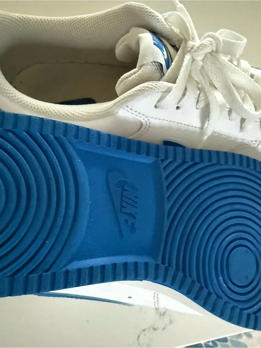 Nike White Sneakers with Blue Swoosh Accent